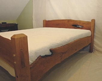Handmade Solid Wood Bed Frame With Headboard, Live Edge Queen Bed Frame, Custom Size Platform Bed, King Size Bed frame