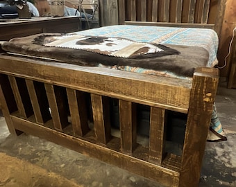Rustic Wood Bed Frame Queen, King Size Bed Frame, Reclaimed Solid Wood Bed, Bedroom Furniture, Twin Platform Bed Wood Headboard