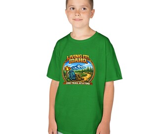 Living The Idaho Life Kids T-Shirt | Mountain Scenery, Forest Trail