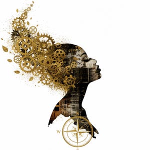 Silueta femenina steampunk PNG, ilustración de Golden Gear Mind, archivo PNG digital