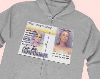 Y2K Paris Hilton ID Zip Up Hoodie