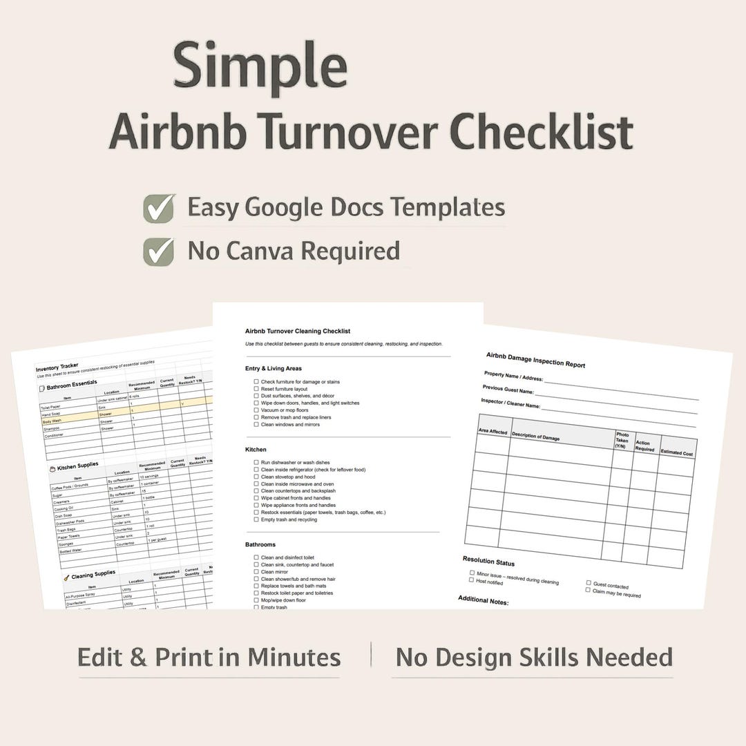 Turn Checklist.pdf Simple Airbnb Turnover Checklist | Easy Google Docs Cleaning ...