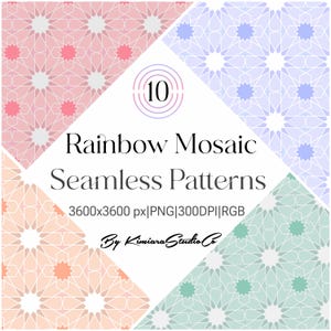 Colorful Persian Mosaic Seamless Pattern Pack, Geometric Tile Digital Paper, Surface Design for Fabric, Wallpaper, Sublimation, PNG , POD