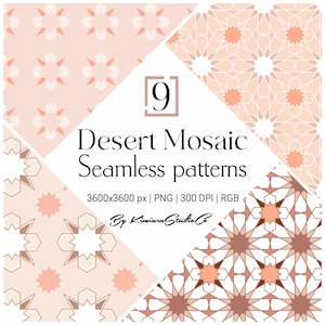 Desert Mosaic Seamless Pattern Pack, Persian Geometric Digital Paper, Warm Tile Surface Design for Fabric, Wallpaper, POD , PNG, Sublimation