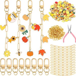 266 Piece Fall Keychain Making Kit | Orange Pumpkin Maple Leaf Charms | DIY Halloween Thanksgiving Crafts