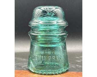 Aisladores de vidrio color aguamarina para postes telefónicos antiguos / Hemingray n.° 16 / Moldeado soplado