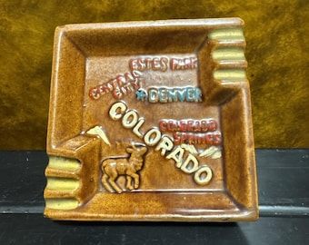 VTG Colorado State Ashtray with Mountain. NWOT  5.5" Square Rare 1960's MCM