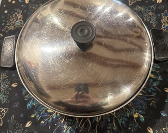 Olla vintage Revere Ware de acero inoxidable con fondo de cobre de 6 cuartos y tapa