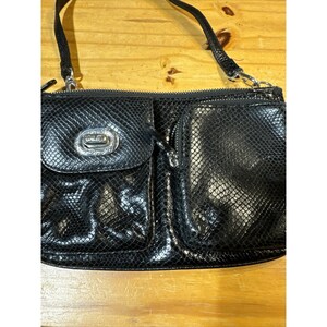 VTG Brighton Croc/Alligator Embossed Black/Leather Clutch Organizer Bag EUC image 7