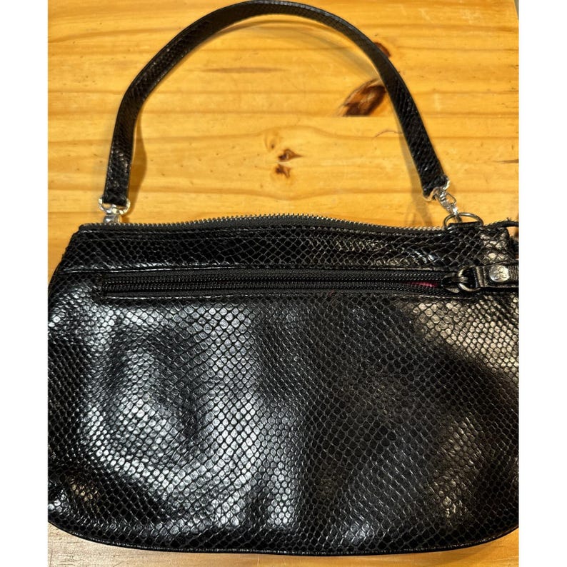 VTG Brighton Croc/Alligator Embossed Black/Leather Clutch Organizer Bag EUC image 10