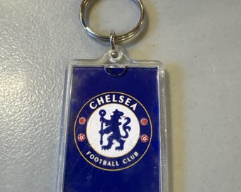 Vintage Chelsea Football Club-sleutelhanger blauw rood wit logo HTF zeldzaam