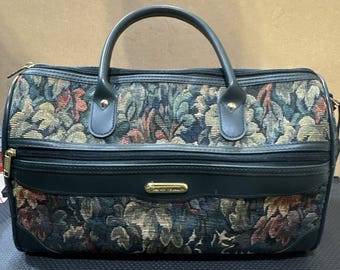 VTG EUC Jaguar Floral Tapestry Weekender Travel Luggage Bag Soft Shell Carry-on