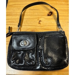 VTG Brighton Croc/Alligator Embossed Black/Leather Clutch Organizer Bag EUC image 1