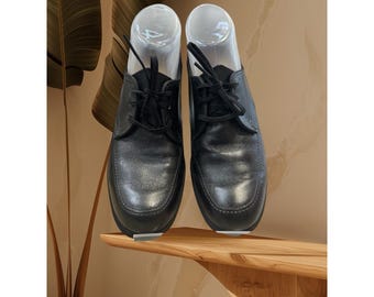 Damen VTG Hush Puppies Leder Schnürschuhe Made In USA. Größe 7,5 Schwarz Selten