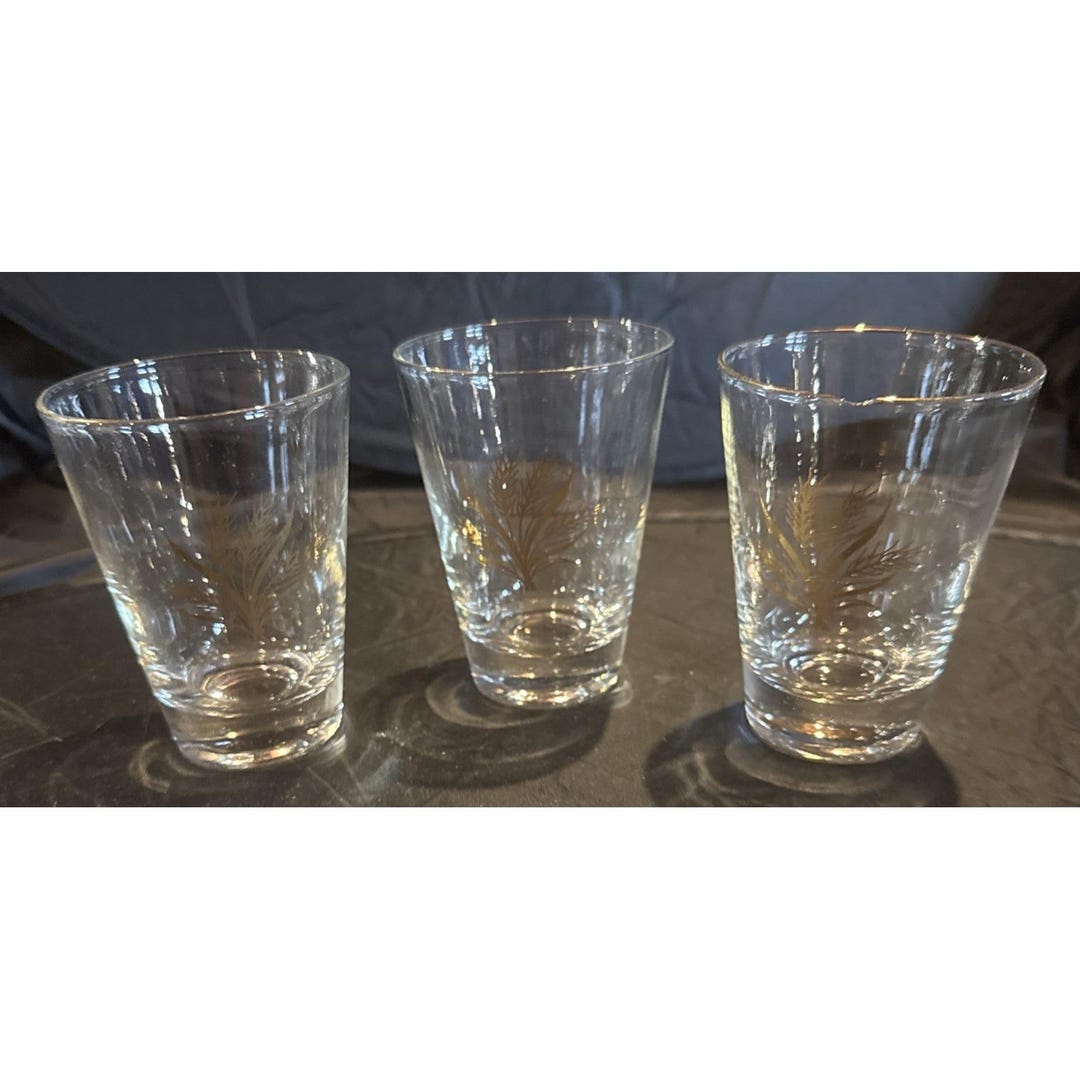 Rare MCM Libbey 4 Oz Gold Wheat and Gold Rimmed Whiskey Glasses Lot of ...