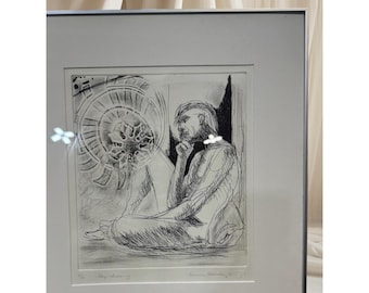 Litografia vintage rara de Frances Hodson "Day Dreaming" assinada, original e difícil de encontrar.