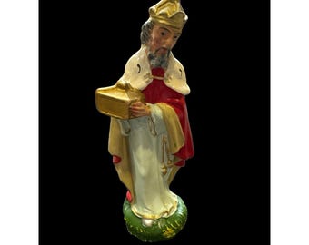 Vintage ITALY 4.5" MELCHIOR Nativity Figure Christmas Paper Mache Wise Men King