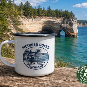 Pictured Rocks Michigan Mug | Lake Superior Enamel Camping Mug