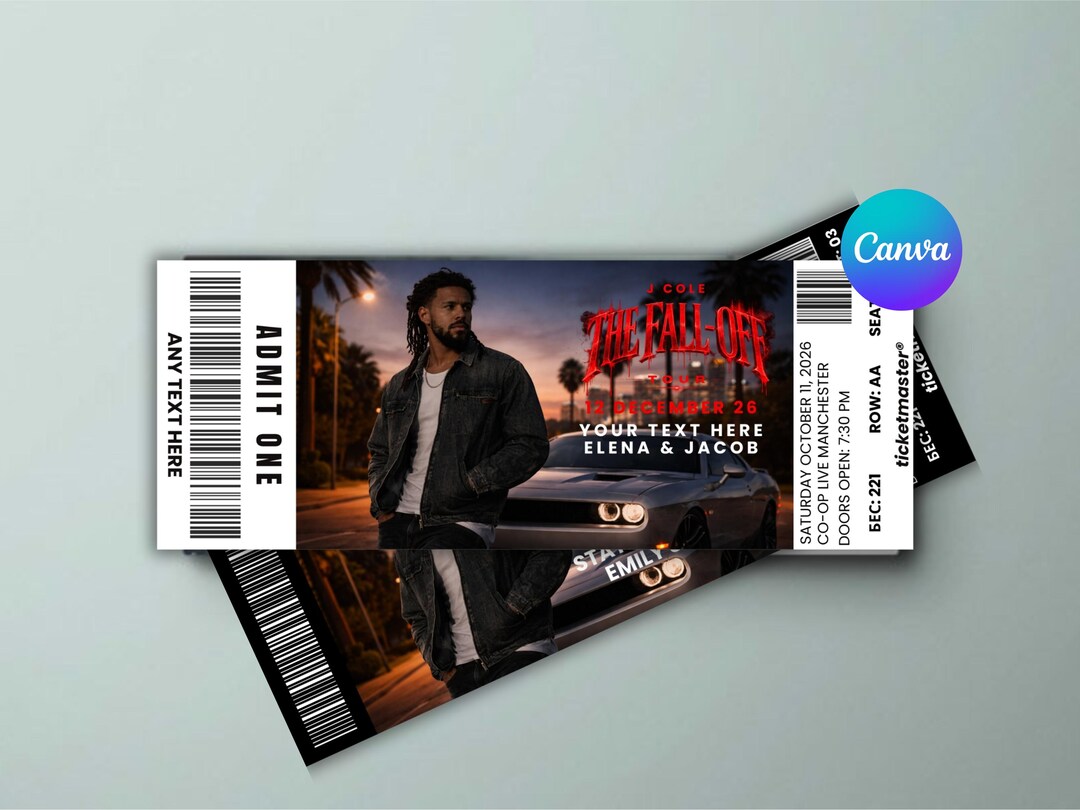 Tickets Falling J Cole the Fall off Tour Ticket Template, Editable Concert Ticket Canva ...