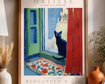 Matisse Inspired Feline Window Scene Print, Fauvist French Exhibition Poster, Colorful Gallery Decor, Modernist Interior Artwork