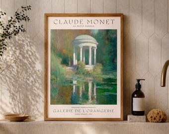 Monet Inspired Wall Art Print, Le Petit Temple Poster, Impressionist Garden Landscape, French Museum Style Decor