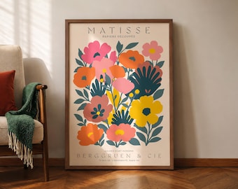 Matisse Inspired Floral Print – Papiers Découpés Flower Wall Art, Colorful Botanical Poster, Modern Cut Out Art Print for Eclectic Interiors