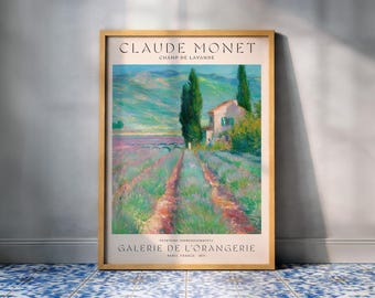 Monet Wall Art Lavender Field Print, Impressionist French Landscape Poster, Provence Countryside Decor, Claude Monet Style Art