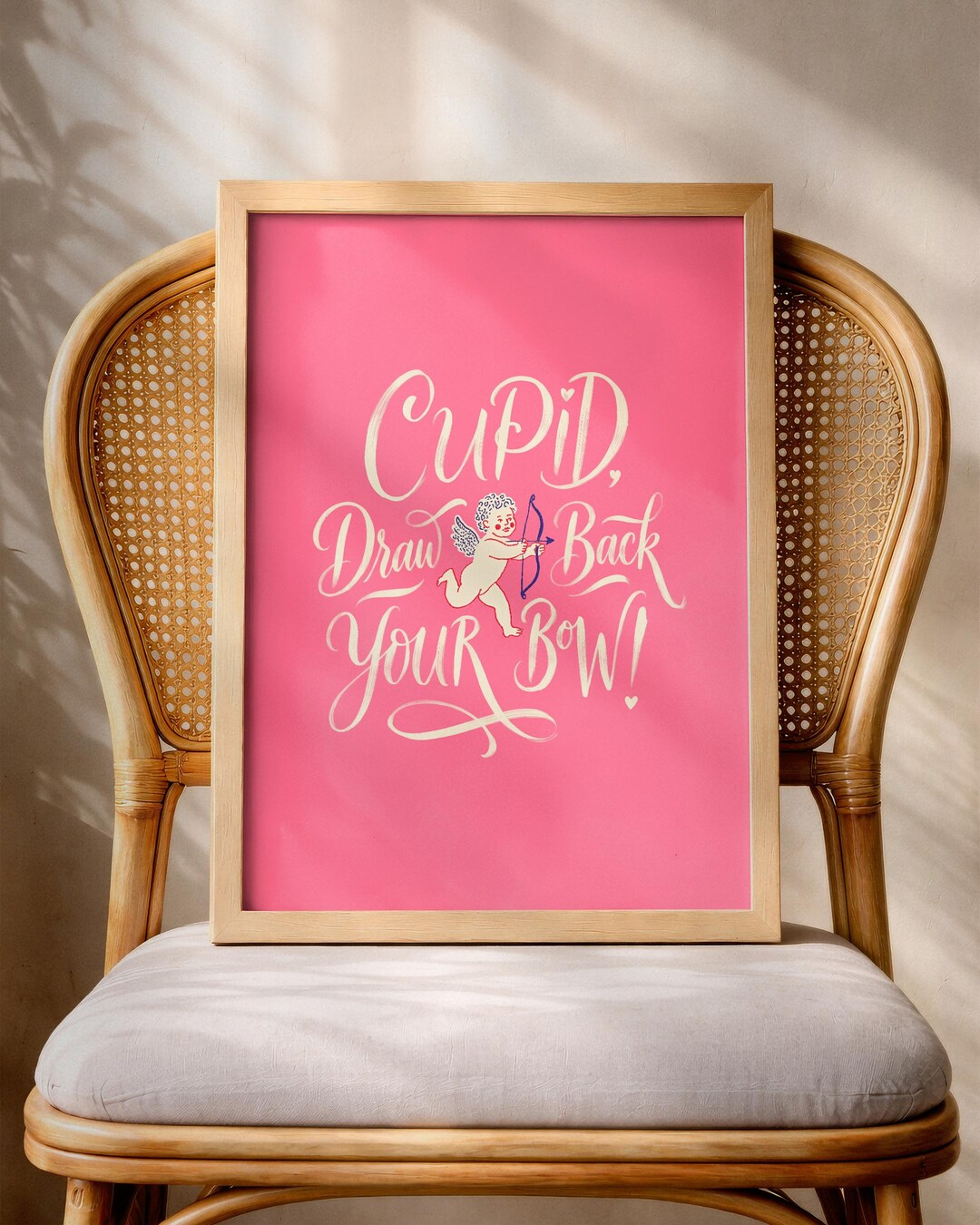 Cupid Draw Back Your Bow Poster, Romantic Valentine Wall Art, Pink ...