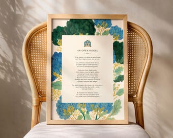 Rumi "An Open House" Poem Print, Botanical Poetry Wall Art, Literary Quote Poster, Inspirational Rumi Poem Print, Book Lover Gift