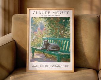 Claude Monet Inspired Cat Poster, French Wall Art, Garden Decor, Cat Print