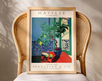 Henri Matisse Inspired Lemon Tree Poster Print, French Kitchen Wall Art, Mediterranean Window View