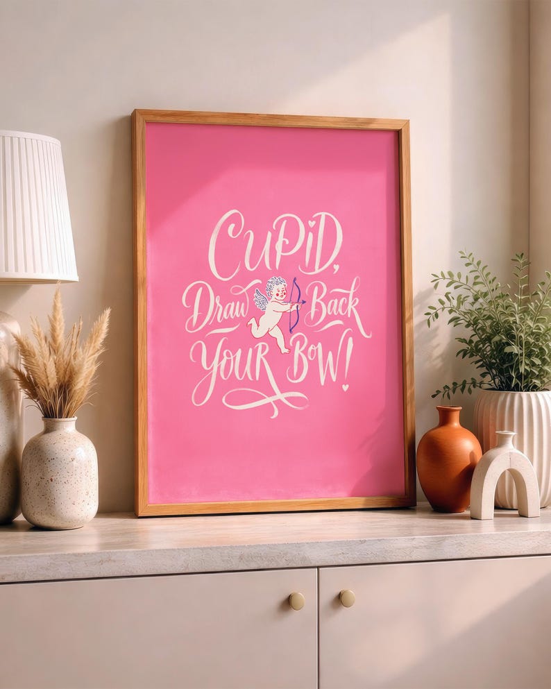 Cupid Draw Back Your Bow Poster, Romantic Valentine Wall Art, Pink ...