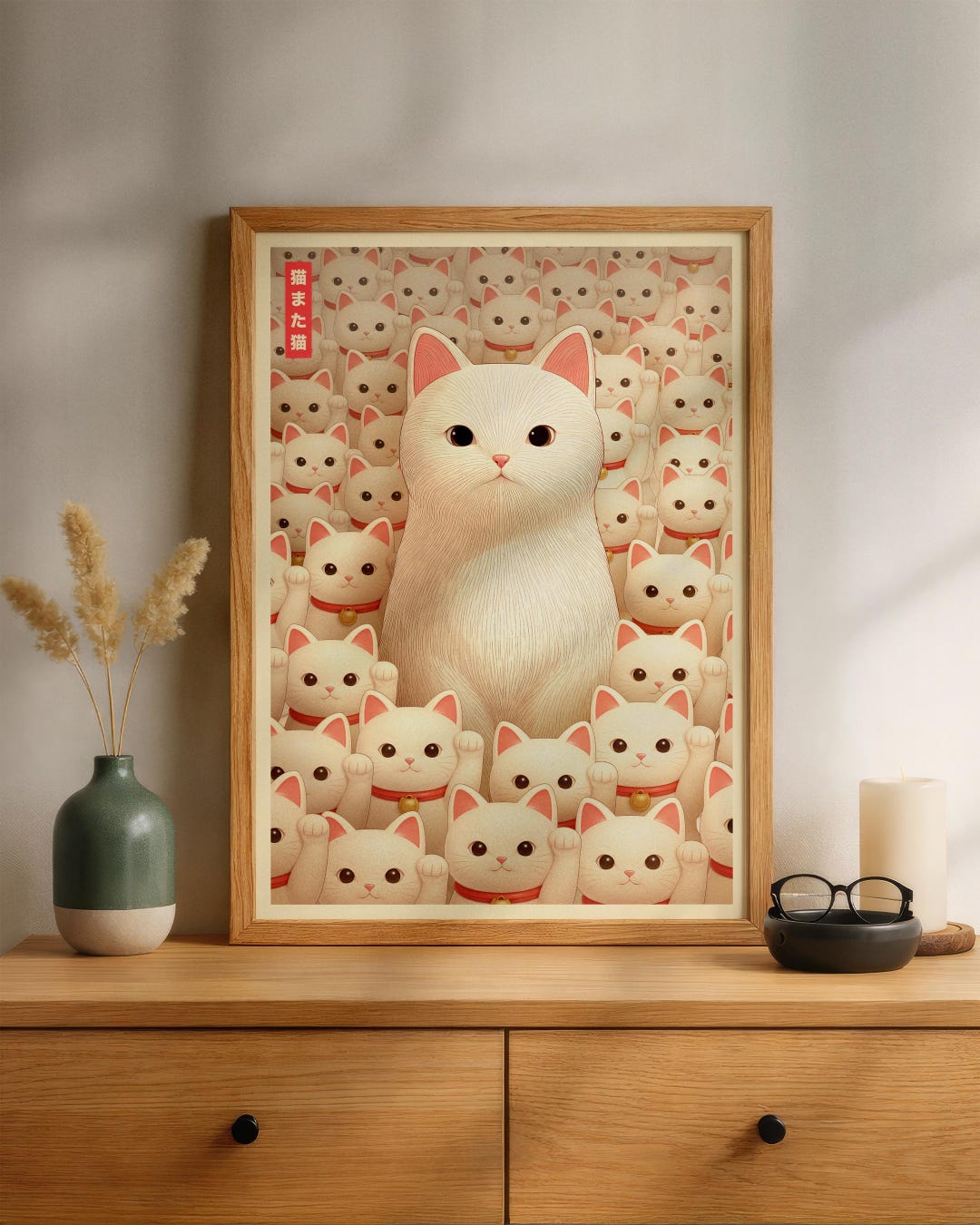 Japanese Style Poster, Lucky Cat Art Print, Maneki Neko Wall Art - Etsy