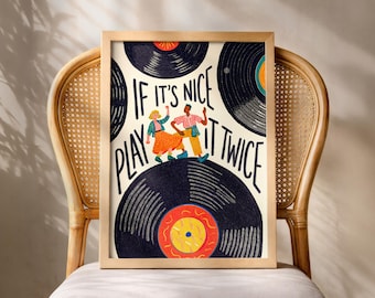 If Its Nice Play It Twice Poster, Dancing Couple Print, Vinyl Record Wall Art