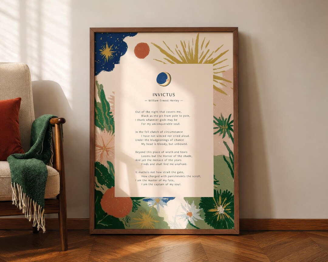 Invictus Copyable Invictus Poem Print, William Ernest Henley Literary Wall Art, Floral ...
