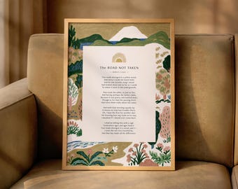 Robert Frost "The Road Not Taken" Poem Print, Classic Poetry Wall Art, Literary Quote Poster, Inspirational Poem Print, Book Lover Gift