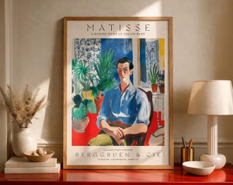 Henri Matisse Inspired Print, Blue French Poster, Botanical Decor, Modern Gallery Wall Art