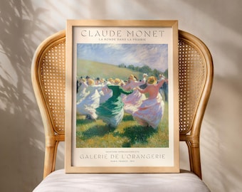 Monet Inspired Dance Painting, Impressionist Wall Art, French Meadow Poster, Vintage Women Dancing Print