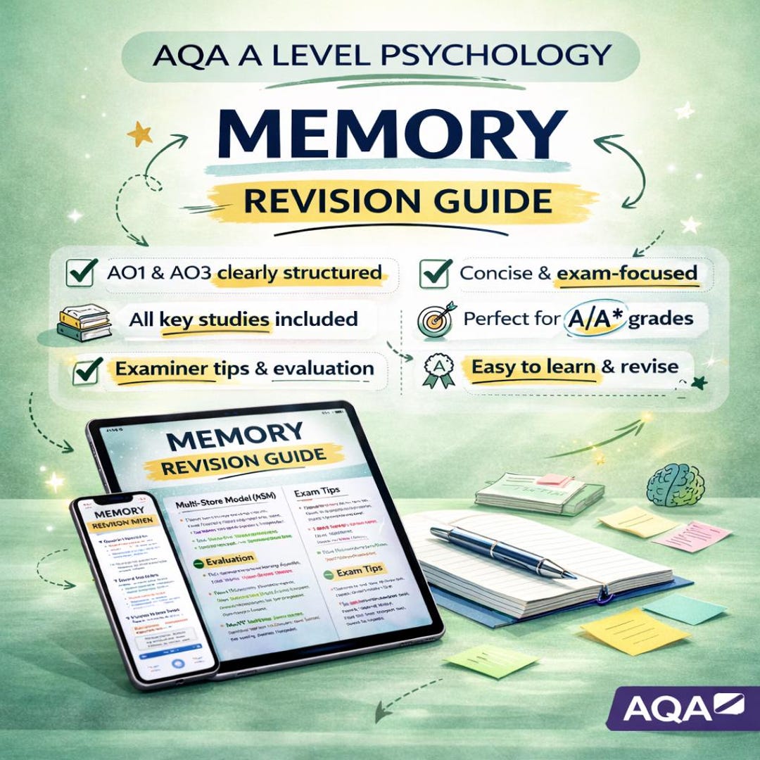 AQA A Level Psychology Memory Revision Guide (year 13) | A* Exam Notes ...