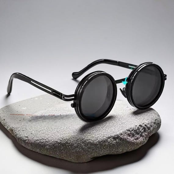 Polarized Round Sunglasses | ND Filter Adjustable Sunglasses | Retro Punk Round Shades | UV400 Outdoor Sunglasses | Unisex Steampunk Glasses