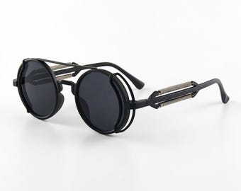 Gothic Round Sunglasses Retro Frame Glasses | Steampunk Festival Eyewear | Vintage Cyberpunk Cosplay Sunglasses
