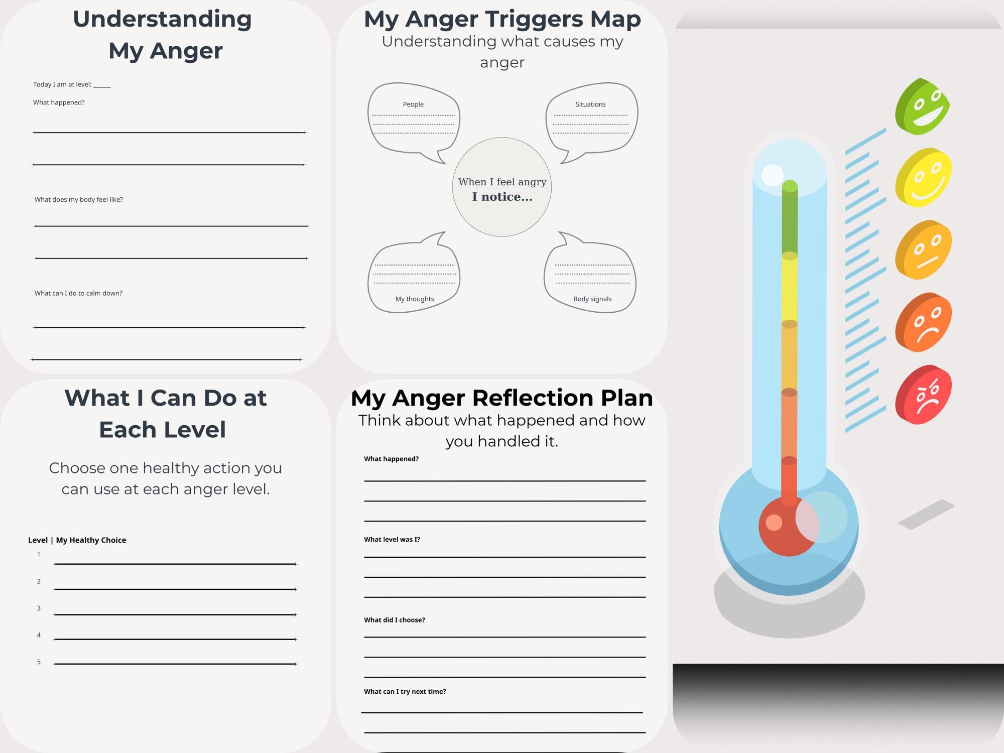 Anger Thermometer Worksheet | Emotional Regulation Tool (PDF Printable ...