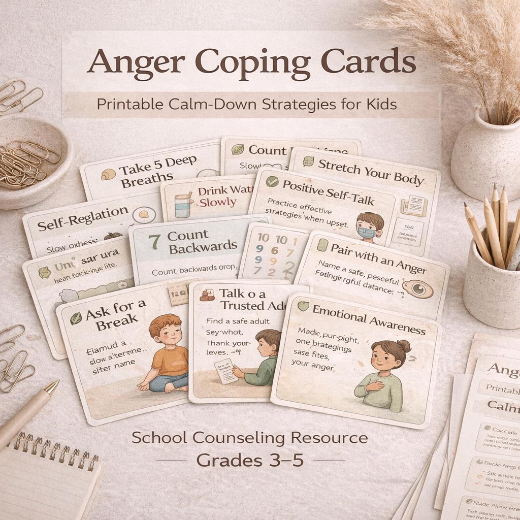 Anger Management Coping Cards | SEL Grades 3-5 (printable Tool) - Etsy