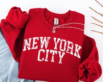 Sudadera unisex de Nueva York con efecto desgastado, sudadera vintage de Nueva York, suéter juvenil de Nueva York con efecto desgastado, sudadera para partidos de fútbol, sudadera a juego para toda la familia.