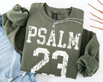 Sweat-shirt ras du cou adulte/jeune en détresse Psaume 23, texte en détresse, pull de tous les jours, cadeau religieux, cadeau pour lui, ensemble familial assorti