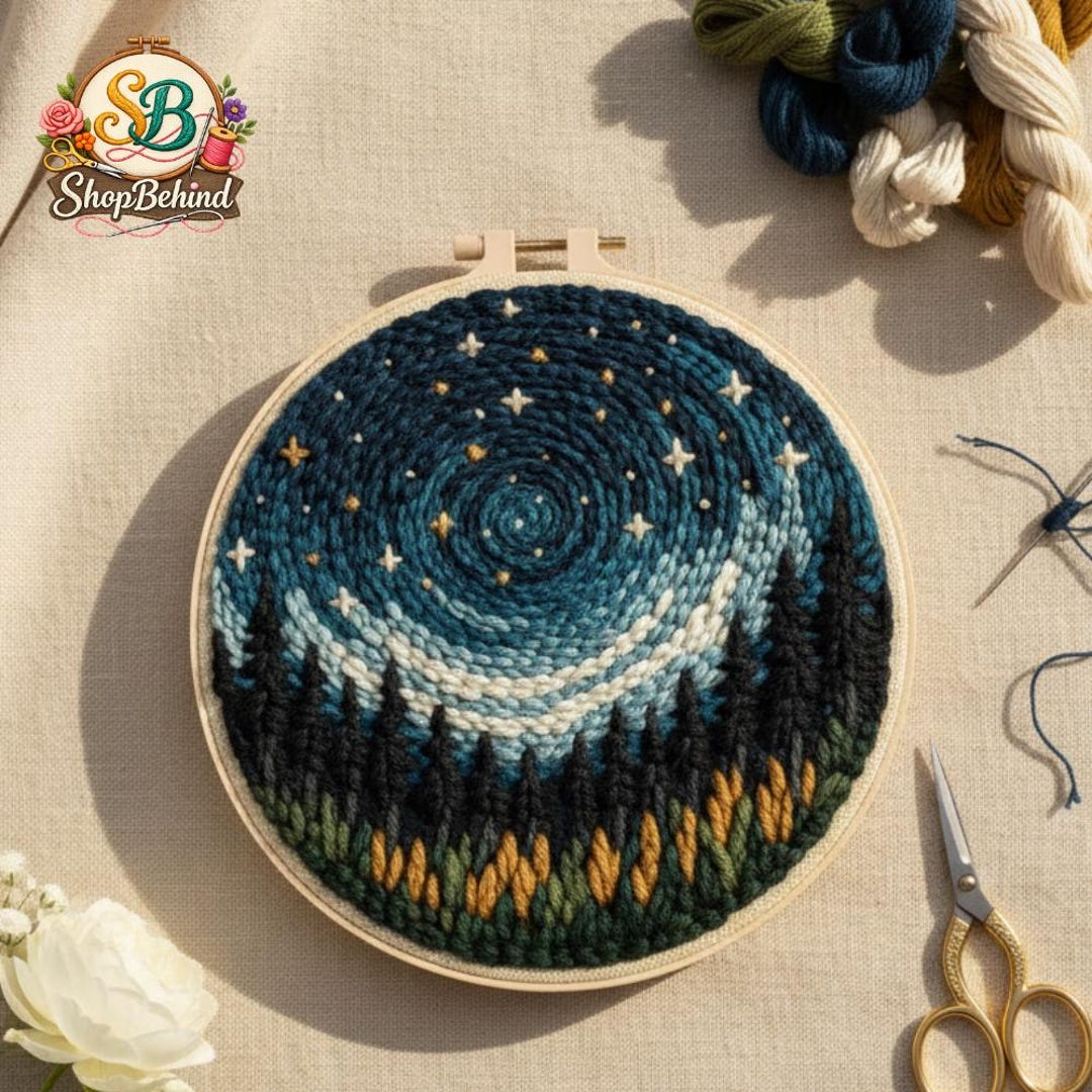 Night Sky Forest Punch Needle Kit | Embroidery Kit for Beginners ...