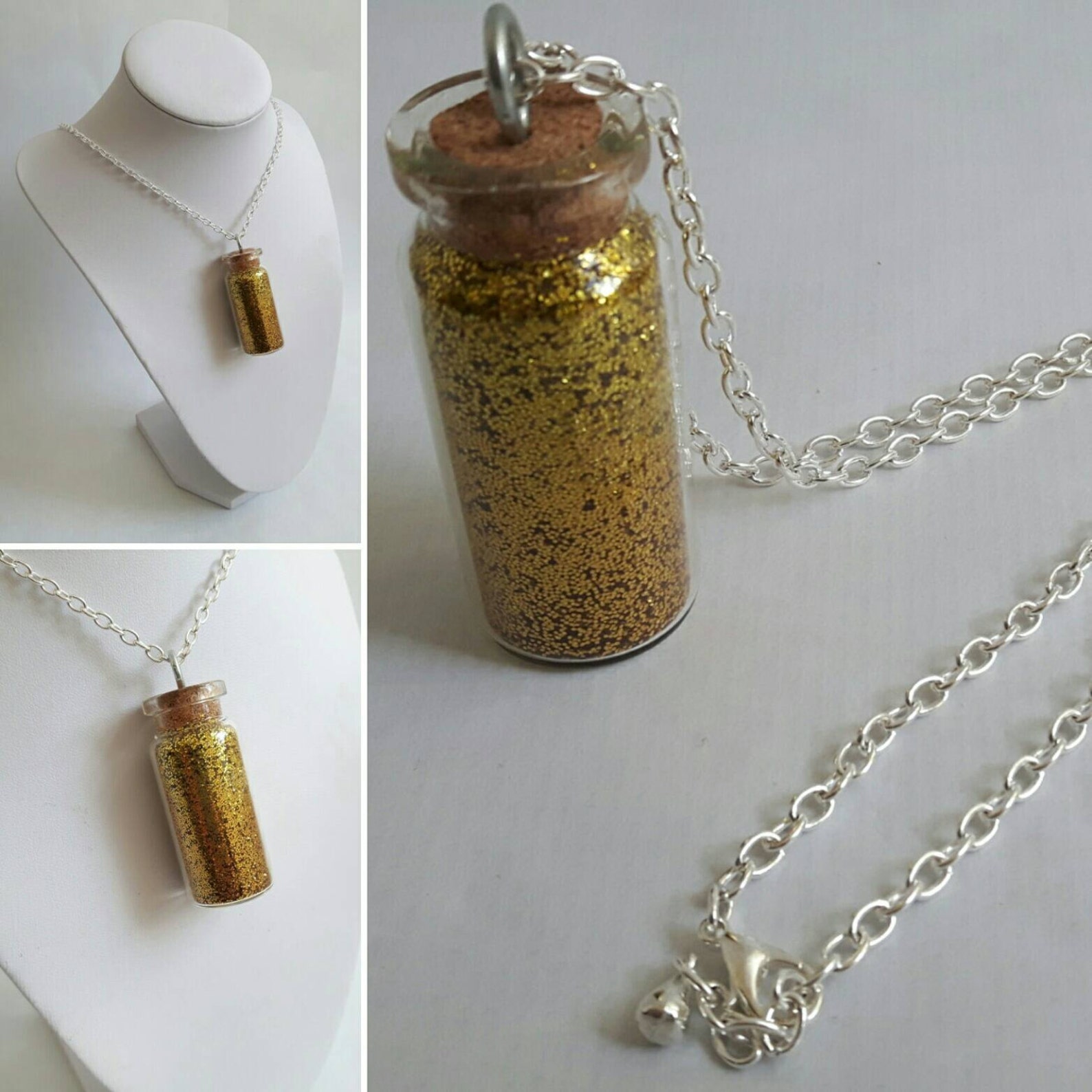 Jar of Gold Glitter Necklace Mini Jar Necklace, Mini Jar Pendant