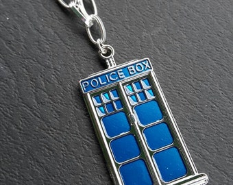 Dr. Who Tardis Charm Necklace - police box charm pendant, police phone box charm pendant, silver plated necklace, Christmas gift, Dr. Who