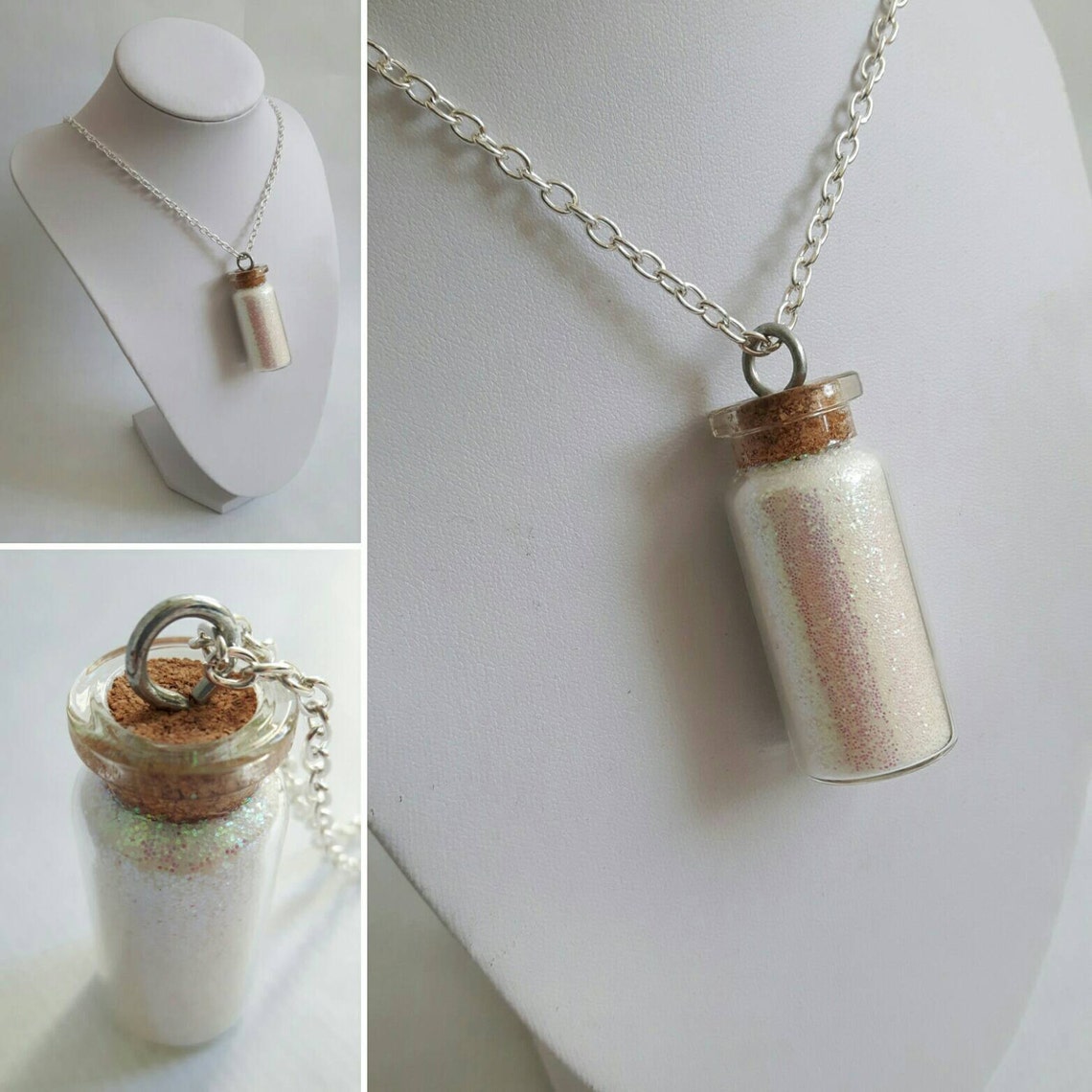 Jar of Snow White Glitter Necklace Mini Jar Necklace Mini Etsy UK