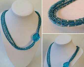 Turquoise blue multi-strand necklace - statement necklace, summer jewellery, light blue necklace, asymmetrical necklace, gift for her